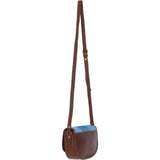 Ashwood Leather & Harris Tweed® Cloth Saddle Crossbody Bag with Twist Lock Tan/LT Blue: TW-30-05-TB