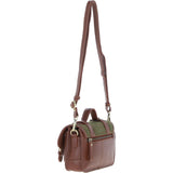 Ashwood Leather & Tweed Small Satchel Bag with Twist Lock Tan/Green Check: TW-33-010-TGNH
