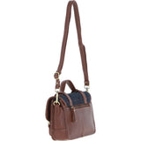 Ashwood Leather & Harris Tweed® Cloth Medium Satchel Bag with Twist Lock Tan/Navy: TW-34-011-TN