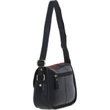 Elegant Ashwood Leather & Harris Tweed® Cloth Crossbody Bag Black/Green/Red: TW-27-07-BR