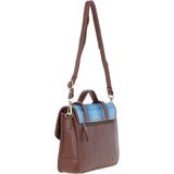 Ashwood Leather & Harris Tweed® Cloth Large Satchel Bag with Twist Lock Tan/TL Blue: TW-35-05-TB