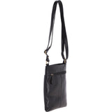 Small Zip Top Vegetable Tanned Leather Cross Body Bag Black : V-20