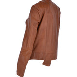 Womens Collarless Leather Jacket Tan/nap: AWL-280