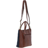 Versatile Ashwood Leather & Harris Tweed® Cloth Shoulder Bag Tan/Navy: TW-22-011-TN