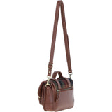 Ashwood Leather & Harris Tweed® Cloth Small Satchel Bag with Twist Lock Tan/Green/Red: TW-33-08-TR