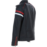 Ashwood Men's Leather Biker Jacket with Red Stripe Black: AWM-BOXER