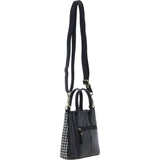 Ashwood Leather & Harris Tweed® Cloth Handbag with Removable Crossbody Strap Black/White: TW-21-012-BW