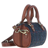 Ashwood Leather & Harris Tweed® Cloth X-Small Barrel Bag Tan/Navy: TW-60-11-TN