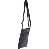 Small Zip Top Vegetable Tanned Leather Cross Body Bag Navy : V-20