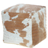Luxurious Ashwood Leather Cubic Pouffe Beige: M-21758