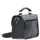 Ashwood Leather & Harris Tweed® Cloth Satchel Bag Black/White: TW-68-12-BW