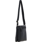 Two Section Zip Top Leather Crossbody Bag Black: K-45