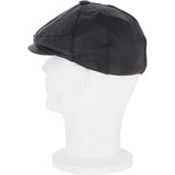 Men's Small Fitting 8 Panel Leather Flat Cap Black: CAP 00