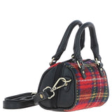 Ashwood Leather & Harris Tweed® Cloth X-Small Barrel Bag Black/Red: TW-60-14-BR