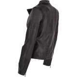 Ladies Vegetable Tanned Leather Studded Biker Jacket Black: ZB 255