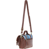 Ashwood Leather & Harris Tweed® Cloth Small Satchel Bag with Twist Lock Tan/LT Blue: TW-33-05-TB