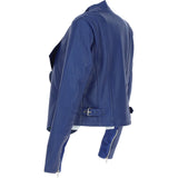 Ladies Waterfall Front Leather Jacket Ink Blue: licra