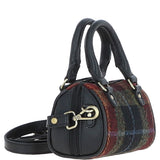 Ashwood Leather & Harris Tweed® Cloth X-Small Barrel Bag Black/Green/Red: TW-60-07-BR