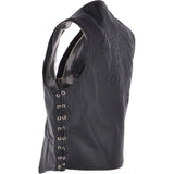 Men's Leather Embossed Laced Waistcoat Black: W/COAT INDIAN