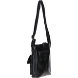 Compact Leather Messenger Bag with Front Buckle Pocket Black: TL-005