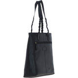 Black Leather Shoulder Bag with Acid Print Pocket: ELA 1128