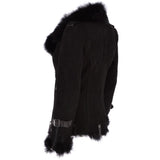 Womens Luxury Side Zip Toscana Suede Sheepskin Pilot Jacket Black: KB-806