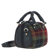 Ashwood Leather & Harris Tweed® Cloth Small Barrel Bag Black/Green/Red: TW-61-07-BR