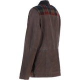 Ashwood Leather x Harris Tweed Men's Buff Lamb Leather Jacket with Corduroy Collar Brown/Red/Green: TW-903-07-BR