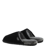 Fenland Classic Mens Suede Sheepskin Slippers Black/gray