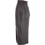 Women's Long 31 Inch Leather Skirt With Open Front Slit  Brown : Sandra Skirt