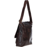 Leather Messenger Bag with Front Buckle Pockets Brown: TL-007