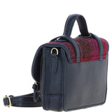 Ashwood Leather & Harris Tweed® Cloth Mini Satchel Bag with Twist Lock Navy/Pink: TW-32-06-NP