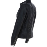 Real Leather Biker Style Jacket with Mandarin Collar Black: AWL-Kate