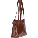 Velutto Eleganza' Zip Mid Section Real Leather Shoulder Bag Cognac/croc: 52234