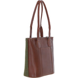 Ashwood Leather & Tweed Genuine Leather Shoulder Bag Tan/Green Check: TW-23-010-TGNH