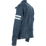 Men's Real Leather Biker Jacket With Stitch Detailings Navy: AWM-NOVA2