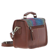 Ashwood Leather & Harris Tweed® Cloth Small Satchel Bag Tan/Purple: TW-67-13-TP