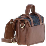 Ashwood Leather & Harris Tweed® Cloth Micro Satchel Bag with Twist Lock Tan/Navy:TW-36-11-TN