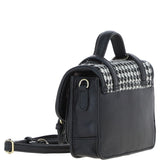 Ashwood Leather & Harris Tweed® Cloth Mini Satchel Bag with Twist Lock Black/White: TW-32-12-BW