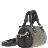 Ashwood Leather & Harris Tweed® Cloth X-Small Barrel Bag Brown/Green: TW-60-09-BG