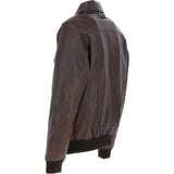 Men's Real Leather Bomber Jacket with Brando Collar Aq Brown: AWM-Pointer
