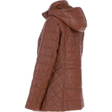 Women’s Genuine Leather Quilted Hooded Jacket by Ashwood Leather in Tan: Walbusch