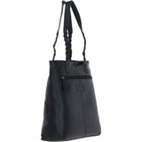 Black Leather Shoulder Bag with Zebra Print Pocket: ELA 1128