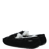 Women's Classic  Suede Sheepskin Moccasin Slippers Black/White: LADIES MOCCASSINS