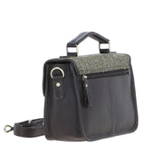 Ashwood Leather & Harris Tweed® Cloth Satchel Bag Brown/Green: TW-68-09-BG