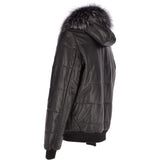Men's Leather Hooded Bomber Jacket Black: 1160