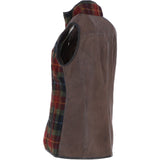 Ashwood Women's Country Tweed Check Waistcoat with Leather Trim Brown/Red/Green: TW-702-07-BR