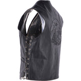 Men's Leather Embossed Laced Waistcoat Black: W/COAT EAGLE