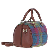 Ashwood Leather & Harris Tweed® Cloth Medium Barrel Bag Tan/Purple: TW-62-13-TP