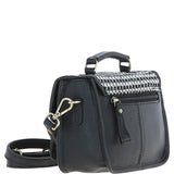 Ashwood Leather & Harris Tweed® Cloth Small Satchel Bag Black/White: TW-67-12-BW